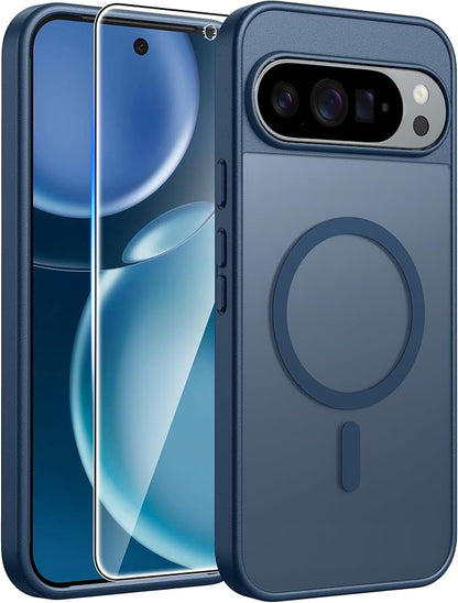 FNTCASE for Google Pixel 10 Pro XL Case: for Pixel 9 Pro XL Case [Fit for Magsafe] Translucent Matte [with Screen Protector] Military Grade Shockproof Protective Magnetic Phone Cover (6.8inch - Blue)
