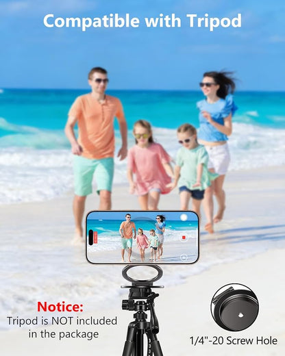 Dual Magnetic Phone Ring Holder for MagSafe, Compatible with Magnet Gym Golf, Car Mount, 1/4" Screw Hole Tripod Adapter Mount, Phone Grip for iPhone 17/16/15/14/13/12 Pro Max/Samsung & Androids