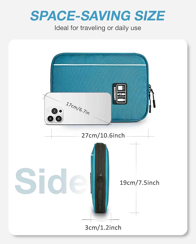 BAGSMART Large Electronics Organizer Travel Case for Tech Accessories, Blue | Travel Cable Organizer, For Travel Essentials, Cord Organizer, For Phone Power Bank SD Card