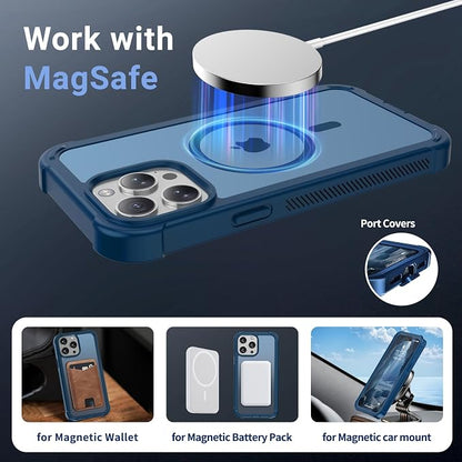 jaroco Magnetic for iPhone 15 Pro Max Case, [Compatible with MagSafe][Military Grade Drop Protection][Heavy Duty Protection][Non-Slip][Shockproof] 2-Layer Durable Bumper Phone Case 6.7''-Deep Blue
