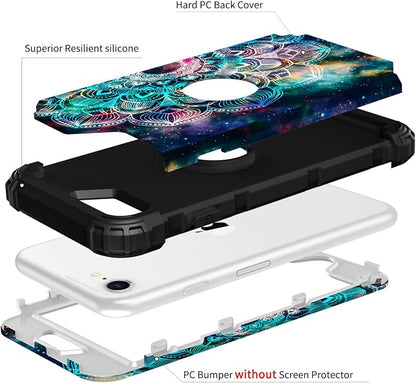 Hocase for iPhone SE 2022/2020 Case, Heavy Duty Shockproof Protection Hard Plastic+Silicone Rubber Hybrid Protective Case for iPhone SE 3rd/2nd Generation (4.7") - Mandala in Galaxy
