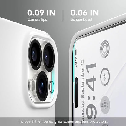 GONEZ for iPhone 14 Pro Case, Compatible with Magsafe, with Screen Protector + Camera Lens Protector, Soft Anti-Scratch Microfiber Lining, Shockproof Liquid Silicone Phone Cover, White
