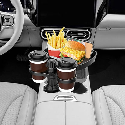 VBESTLIFE 4 in 1 Car Cup Holder Expander Tray, Car Cup Holder + Phone Mount + Food Tray Multifunctional Cup Holder Tray with 360° Rotation Base, for Truck RV Driver Road