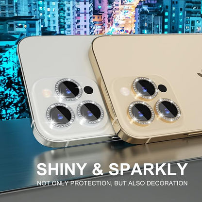 Choiche Compatible for iPhone 14 Pro/iPhone 14 Pro Max Camera Lens Protector Bling, 9H Tempered Glass Camera Cover Screen Protector Metal Ring Decoration Accessories (Diamond-Silver)