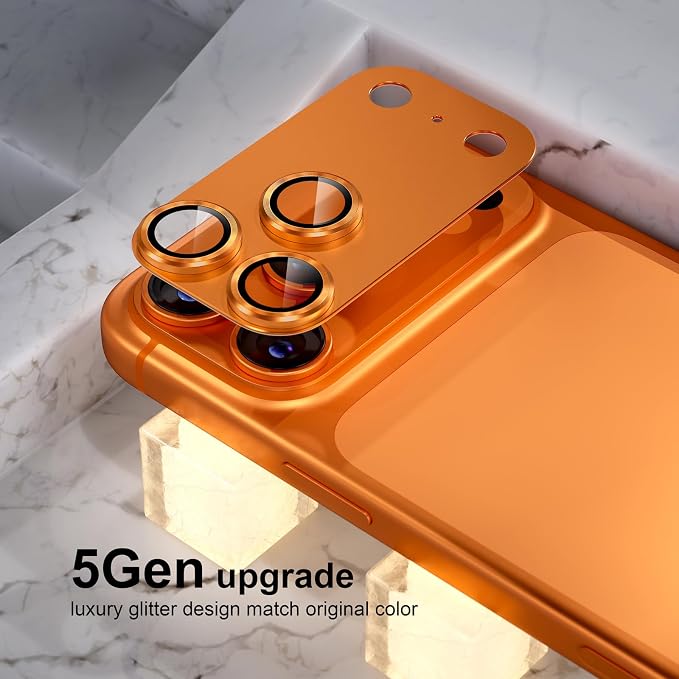 Choiche Compatible for iPhone 17 Pro Camera Lens Protector, Strong Adsorption Camera Cover with 9H Tempered Glass Lens Screen Protector Metal Ring Decoration Accessories 6.3-inch (Orange)