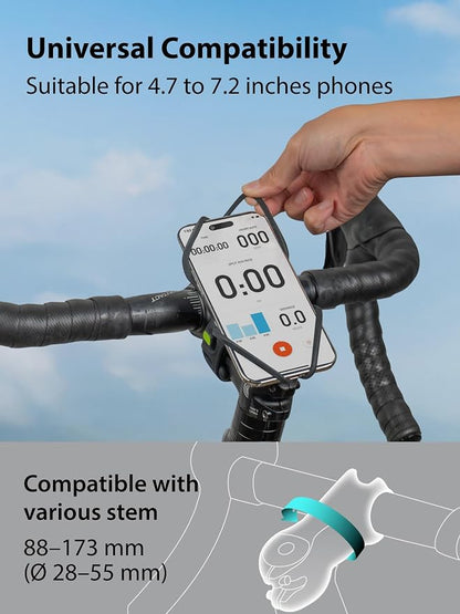 Bone Bike Tie 6 Pro, Bicycle Phone Mount for Stem, Scratch-Free & Shock-Absorbing Silicone MTB Holder with Dual-Strap Protection, Cycling Phone Carrier for iPhone & 4.7"–7.2" Smartphones (Stem)