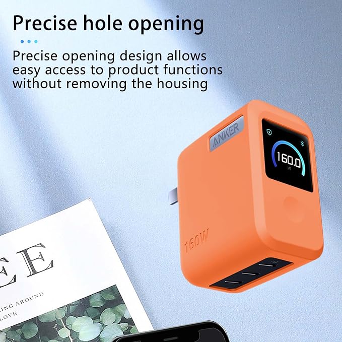 Case for Anker Prime Charger 160W,NOUKAJU Silicone Protective Case,Drop-Proof,Scratch-Proof,Shock-Proof,Dust-Proof,Protective Cover for Anker Prime 160W Charger(Orange)