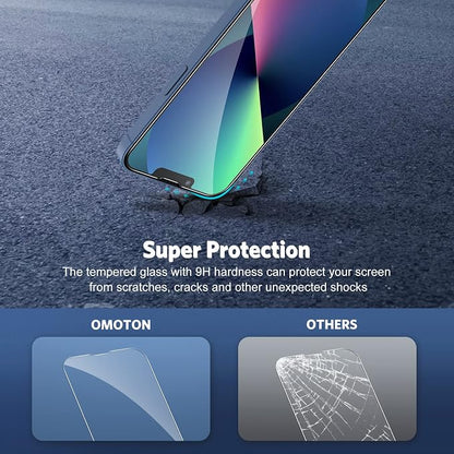 OMOTON Screen Protector and Camera Lens Protector for iPhone 13 with Frame Installation Aid