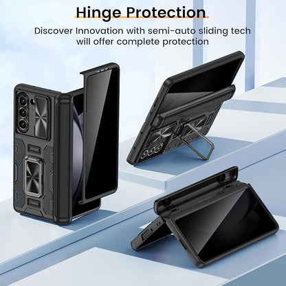 VEGO for Galaxy Z Fold 5 Case with Built-in Privacy Screen Protector,Black | with Slide Camera Cover & 360° Magnetic Kickstand Drop Protection Case for Samsung Galaxy Z Fold 5 5G 2023
