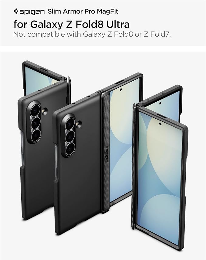 Spigen Slim Armor Pro MagFit for Galaxy Z Fold 8 Ultra Case, Black | Spring Hinge Protection, Air Cushion Technology, Compatible with MagSafe, SecuLink, Camera Plateau Protection