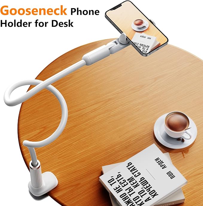 Gooseneck Phone Holder for Bed, Flexible Long Arm Cell Phone Stand with Clamp Mount, 900°Rotation Overhead Phone Mount for Bedside,Headboard,Desk, Universal for 4-7" Phone (35.43 Inches Length)