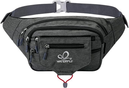 WATERFLY Large Fanny Pack Waist Bag: Multipocket Woman Man Waist Pack Runner Hip Pouch Purse Belt Bag Water Resistant Bum Bag Fit All Phones for Walking Jogging Running Cycling Travelling Hiking