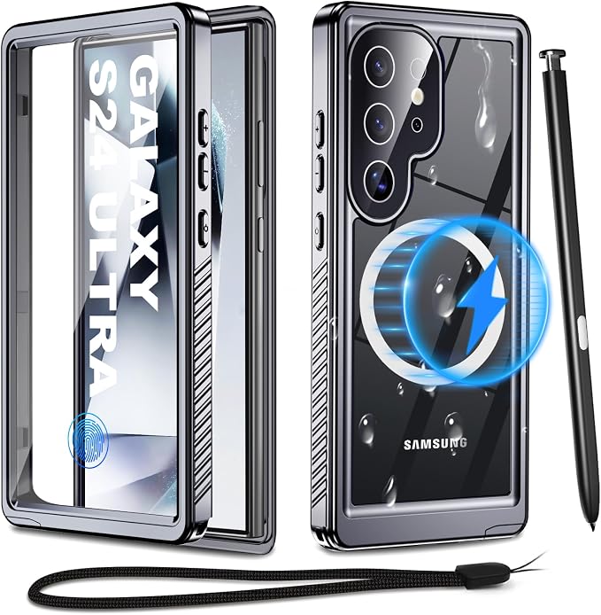 for Samsung Galaxy S24 Ultra Waterproof Case with Magsafe, Built-in Magnetic & Screen Protector, IP68 Certified Full Body Shockproof, for Water Sports Underwater Photography, 6.8" Black