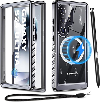 for Samsung Galaxy S24 Ultra Waterproof Case with Magsafe, Built-in Magnetic & Screen Protector, IP68 Certified Full Body Shockproof, for Water Sports Underwater Photography, 6.8" Black