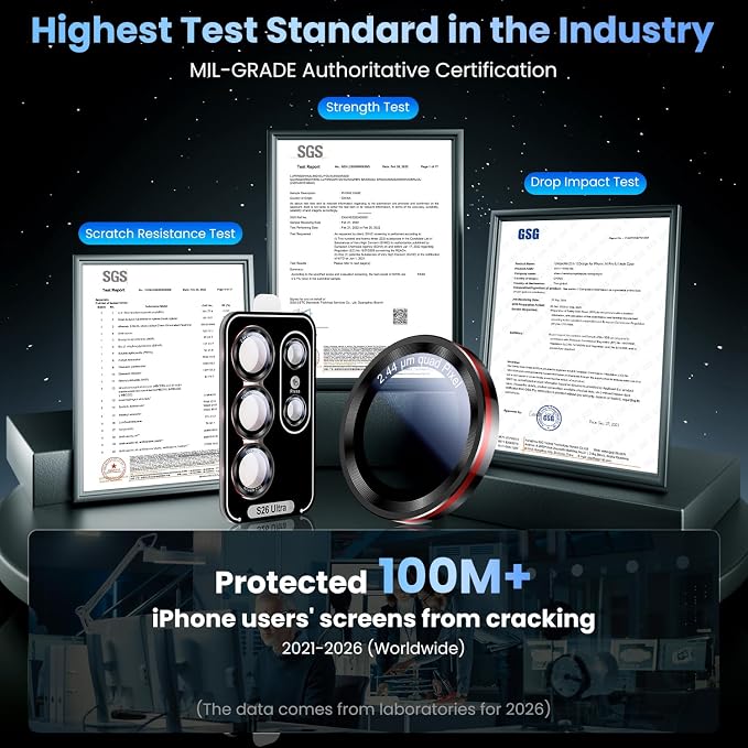 Uyiton for Samsung Galaxy S26 Ultra Camera Lens Protector - [Case-Friendly][Not Easy to Break][Ultra-Thin] Military-Grade Tempered Glass with Aluminum Metal Rear Camera Screen Cover - Black+Red