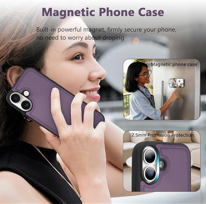Wallet Case for iPhone 17 with Card Holder/Crossbody Wallet/Strap,[RFID Blocking][Magnetic] PU Leather Phone Case for iPhone 17,6.3 in,Purple