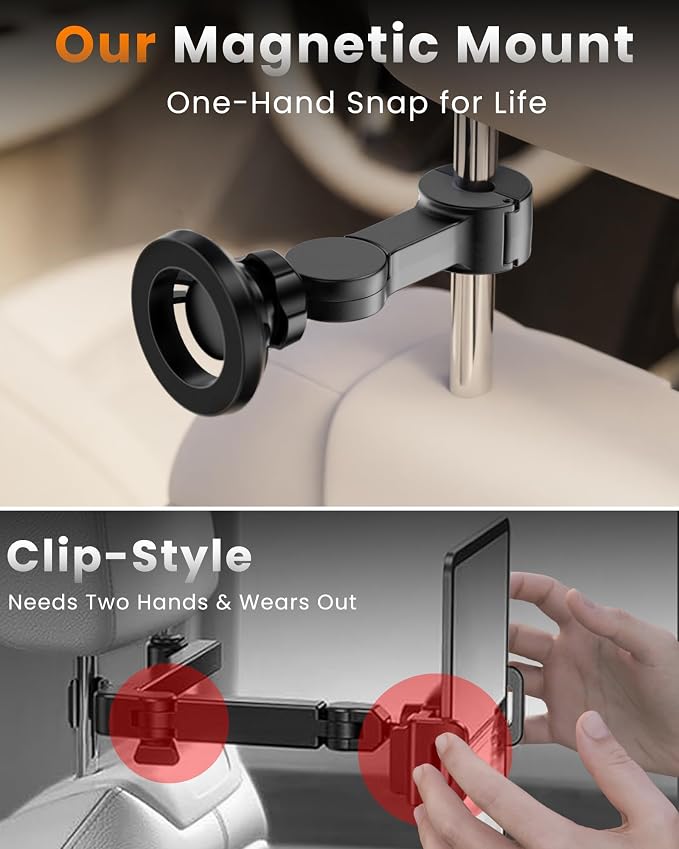 for Magsafe Car Headrest Phone Holder, 6 lb Strong Magnetic Force Headrest Phone Holder Car Mount for All Phone iPhone iPad Travel Accessories with Metal Ring