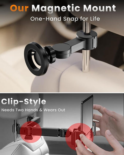for Magsafe Car Headrest Phone Holder, 6 lb Strong Magnetic Force Headrest Phone Holder Car Mount for All Phone iPhone iPad Travel Accessories with Metal Ring