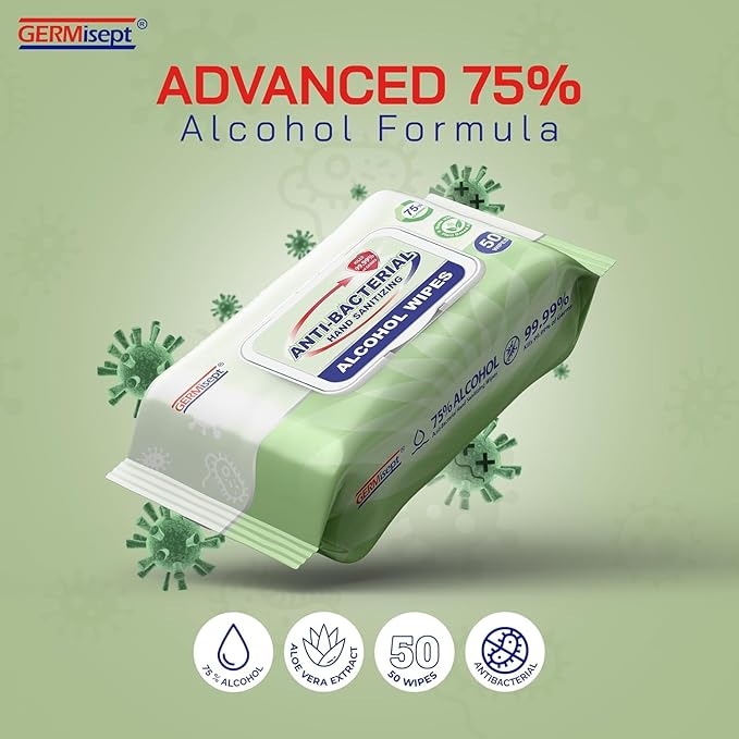 Advanced 75% Alcohol Antiseptic Hand Sanitizer Multipurpose Wipes ((50 Count x 24 Pack = 1200 Wipes))