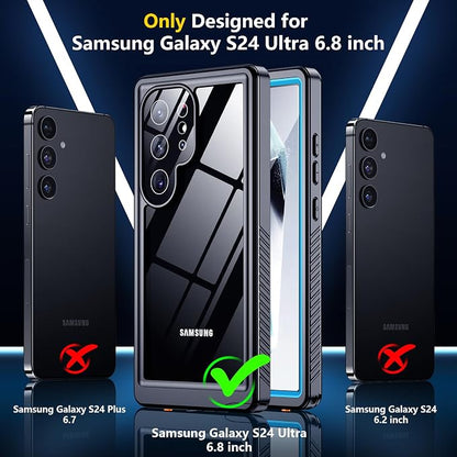 SPIDERCASE Upgraded for Samsung Galaxy S24 Ultra Case Waterproof,Built-in Screen & Camera Lens Protector[IP68 Underwater] [Military Grade Shockproof] Full Body Protection Phone Case,Blue/Clear