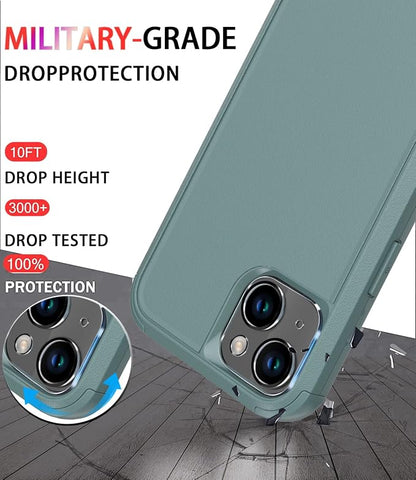 Diverbox for iPhone 14 Case [Shockproof] [Dropproof] [Tempered Glass Screen + Camera Lens Protector],Heavy Duty Protection Phone Case Cover for Apple iPhone 14 (Pine Green)