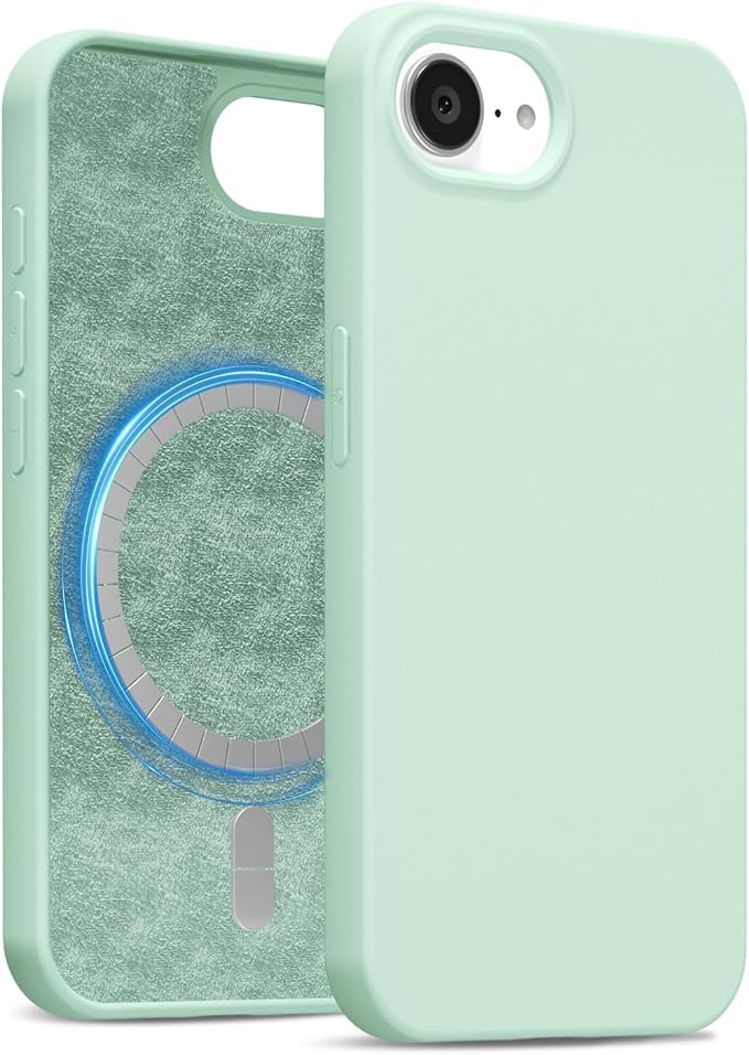 for iPhone 17e 16e Case Silicone Compatible with Magsafe Case, Ultra Slim Thin Magnetic Phone Cases Mag Safe, Cute Soft Rubber Gel TPU Matte Plain Wireless Charging Cover for Women, Mint Green