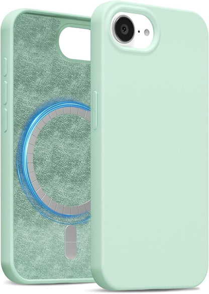 for iPhone 17e 16e Case Silicone Compatible with Magsafe Case, Ultra Slim Thin Magnetic Phone Cases Mag Safe, Cute Soft Rubber Gel TPU Matte Plain Wireless Charging Cover for Women, Mint Green