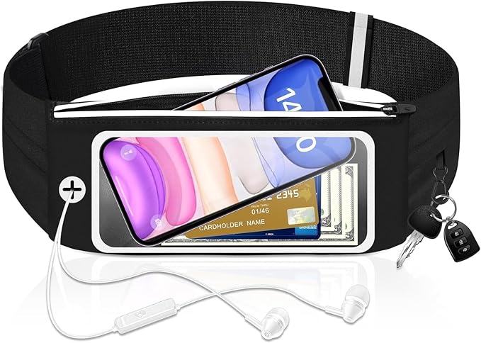 Running Belt Waist Packs with 3 Pockets Touchscreen Window for Women & Men Sweatproof Fitness Belt for iPhone 15 Pro Max 14 Pro Max 13 Pro 12 11 Fit Smartphone Up to 7"