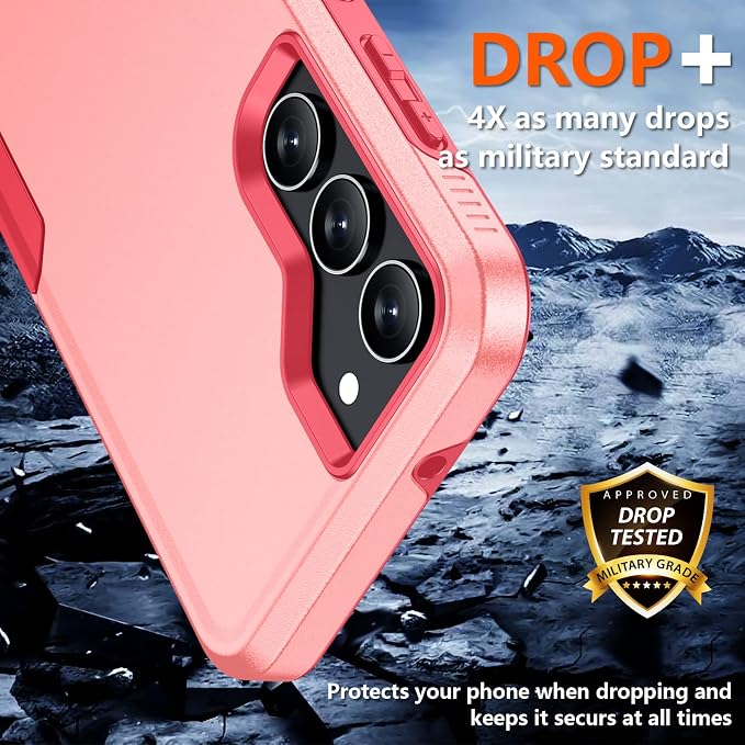 SPIDERCASE Designed for Samsung Galaxy S23 Case, [10 FT Military Grade Drop Protection], 2 Pack [Tempered Glass Screen Protector+Camera Lens Protector] Heavy Duty Shockproof Case, Pink