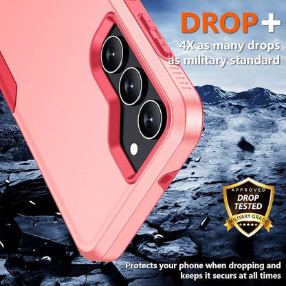 SPIDERCASE Designed for Samsung Galaxy S23 Case, [10 FT Military Grade Drop Protection], 2 Pack [Tempered Glass Screen Protector+Camera Lens Protector] Heavy Duty Shockproof Case, Pink