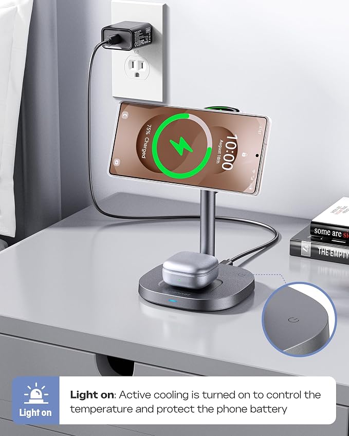 Magnetic Wireless Charger for Samsung, Fast 15W Certified 3 in 1 Charging Station TEC Cooling Compatible with Mag-Safe for Galaxy S26 Ultra/S25/Z Fold 7/Flip7, Samsung Watch Ultra/8/7,Galaxy Buds