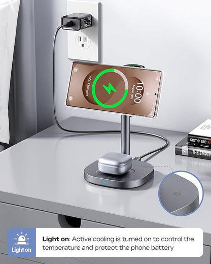 Magnetic Wireless Charger for Samsung, Fast 15W Certified 3 in 1 Charging Station TEC Cooling Compatible with Mag-Safe for Galaxy S26 Ultra/S25/Z Fold 7/Flip7, Samsung Watch Ultra/8/7,Galaxy Buds