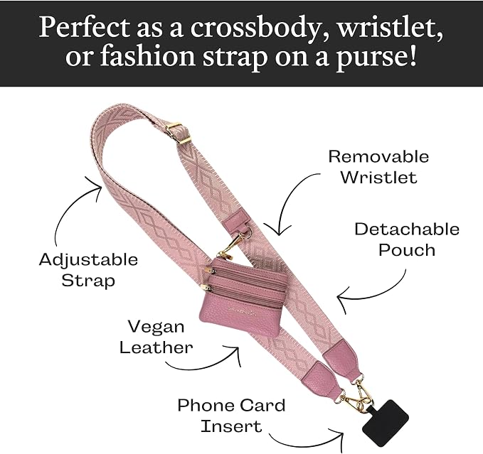 Save the Girls Original Clip and Go Phone Strap Pattern - Crossbody Phone Strap Chain with Zipper Wallet Pouch
