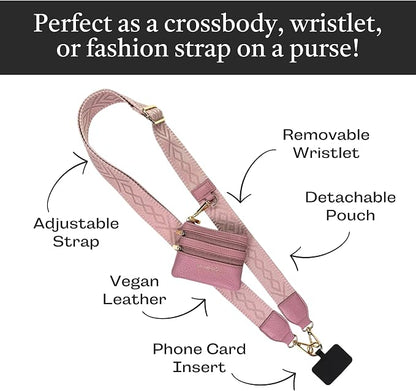 Save the Girls Original Clip and Go Phone Strap Pattern - Crossbody Phone Strap Chain with Zipper Wallet Pouch