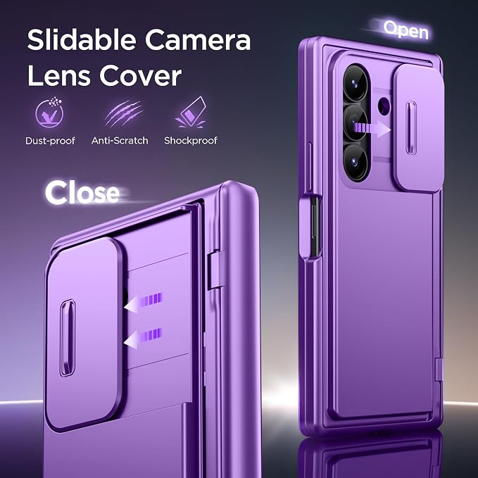 TONGATE Wallet for Z Fold 7 Case with Privacy Screen Protector, [4-Card Holder][Anti Spy] Built-in Large Stand & Slide Camera Cover Z7 Shockproof Phone Case for Samsung Galaxy Z Fold 7 2025 8", Purple