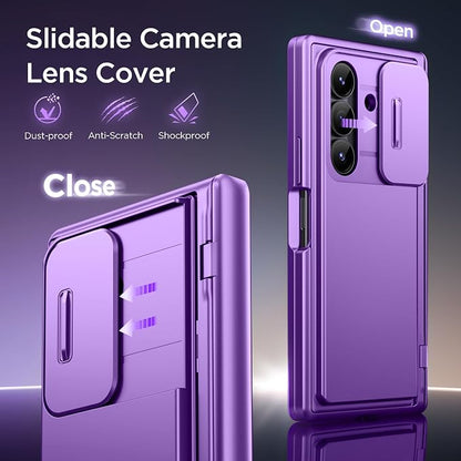 TONGATE Wallet for Z Fold 7 Case with Privacy Screen Protector, [4-Card Holder][Anti Spy] Built-in Large Stand & Slide Camera Cover Z7 Shockproof Phone Case for Samsung Galaxy Z Fold 7 2025 8", Purple