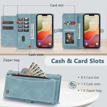 Wallet Case for iPhone 14 Plus with Card Holder/Crossbody Wallet/Strap| RFID Blocking | Magnetic | Kickstand | Detachable | PU Leather Phone Case for iPhone 14 Plus,6.7 in,Blue