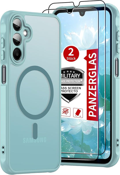 for Samsung Galaxy A15 5G Phone Case: Samsung A15 Case [Mag-Safe Fit] with 2PC Tempered Glass Screen Protector,Frosted Translucent A15 Case Soft-Touch Skin Protection for Galaxy A15 Cover,Mint Greenn