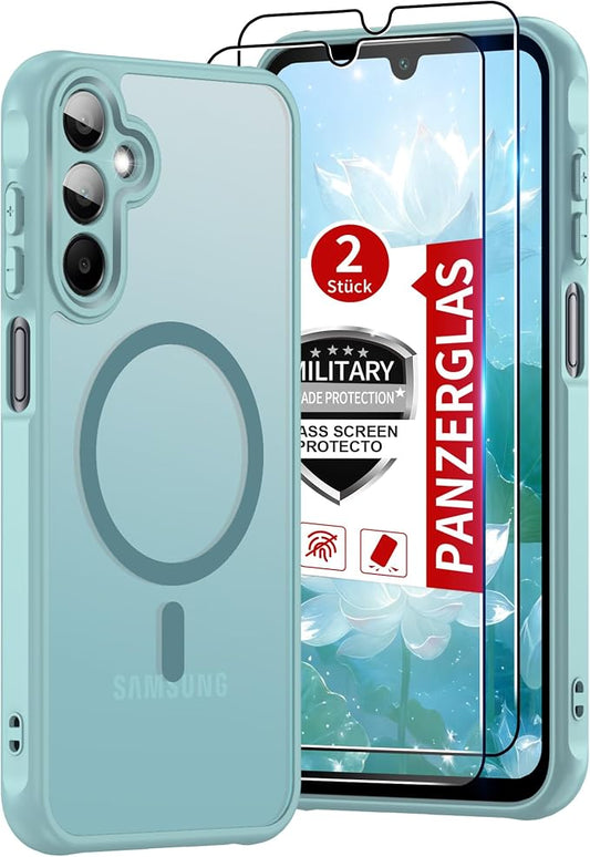 for Samsung Galaxy A15 5G Phone Case: Samsung A15 Case [Mag-Safe Fit] with 2PC Tempered Glass Screen Protector,Frosted Translucent A15 Case Soft-Touch Skin Protection for Galaxy A15 Cover,Mint Greenn