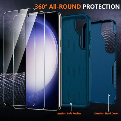 SPIDERCASE Designed for Samsung Galaxy S23 Case, [10 FT Military Grade Drop Protection], 2 Pack [Tempered Glass Screen Protector+Camera Lens Protector] Heavy Duty Shockproof Case, Sea Blue