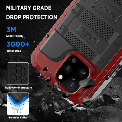 Beasyjoy for iPhone 14 Pro Max Waterproof Case, Metal Heavy Duty Case with Built-in Screen Protector, Full Body Protective Military Grade Shockproof Dustproof Defender Rugged Case 6.7 Inch, Red