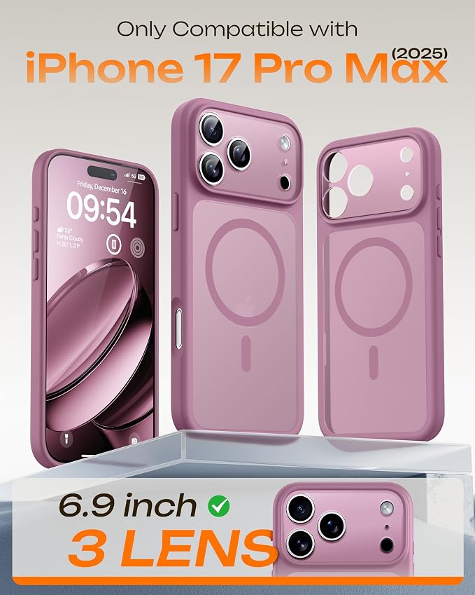 TOCOL for iPhone 17 Pro Max Case, Compatible with Magsafe Charger, Full Camera Protection, Translucent Matte for iPhone 17 Pro Max Phone Case 6.9 inch (Lilac Purple)