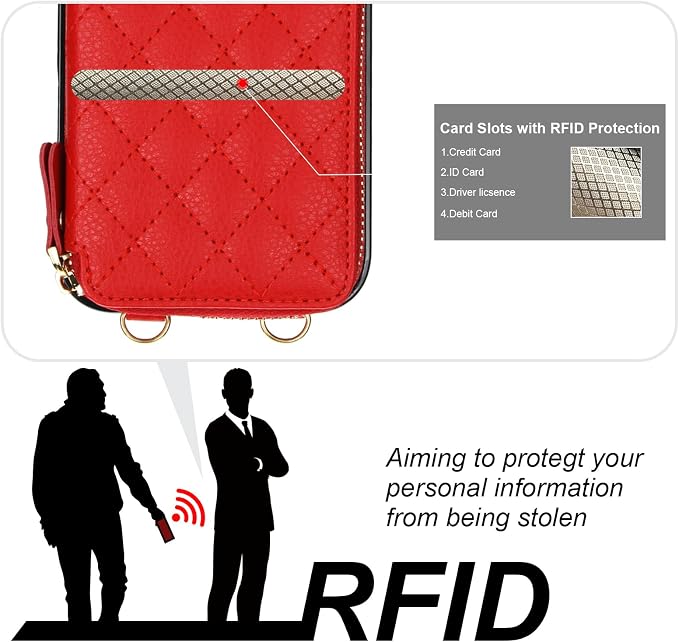 Bocasal Crossbody Wallet Case for iPhone 17 Pro Max, RFID Blocking PU Leather Zipper Handbag Purse Flip Cover, Kickstand Folio Case with Card Slots Holder Wrist Strap Lanyard 5G 6.9 Inch (Red)