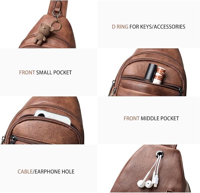 Leresas Sling Bag for Women Crossbody Bags Fanny Packs Over Shoulder Bag Sling Purse Backpack Vegan Leather Travel Handbag Purse Gifts Brown