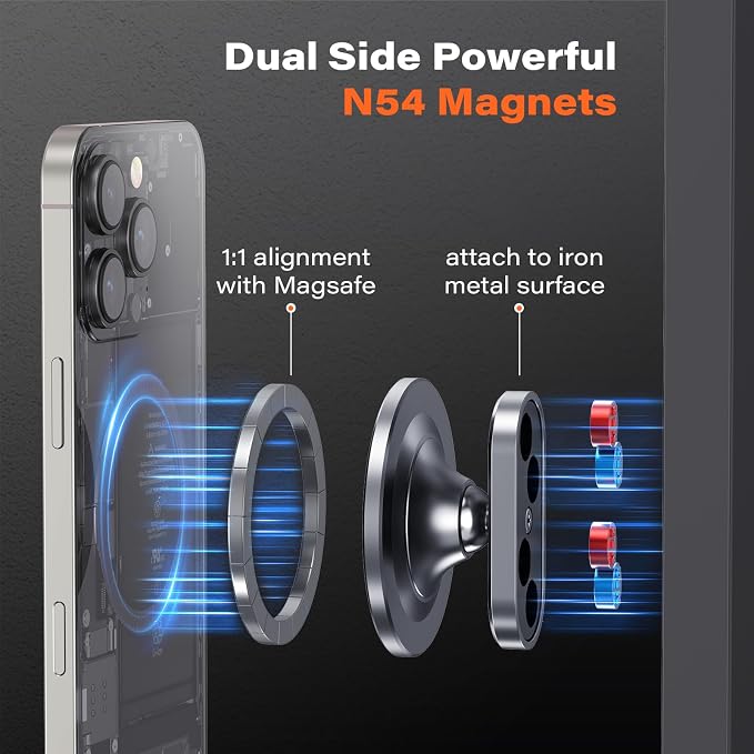 A2C All-Metal Gym Magnetic Phone Holder for MagSafe,High-End Workout Essentials for Men Women,[Dual N54 Magnet] Portable Phone Mount Gym Accessories Compatible with iPhone 17 16 15 14 13 12 (Gray)