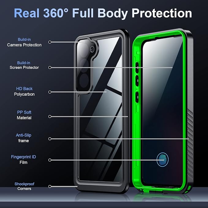 Temdan for Samsung Galaxy S23 Case,Waterproof Built-in Lens & Screen Protector[Full Body Shockproof][12 FT Military Drop Proof][Dustproof][IP68 Underwater] Case for Galaxy S23 6.1’’-Green