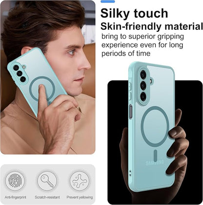 for Samsung Galaxy A17 5G Phone Case: Samsung A17 Case [Mag-Safe Fit] with 2PC Tempered Glass Screen Protector,Frosted Translucent A17 Case Soft-Touch Skin Protection for Galaxy A17 Cover,Mint Greenn