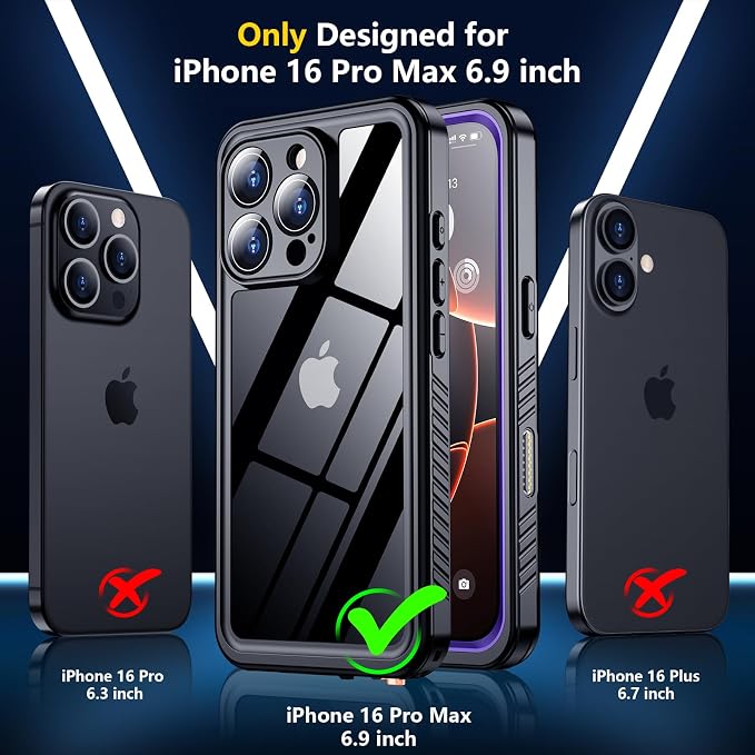 SPIDERCASE for iPhone 16 Pro Max Case Waterproof, [12FT Military Drop Proof] [IP68 Waterproof] [Full Body Protection] Heavy Duty Protective Cover for iPhone 16 Pro Max 6.9”, Purple