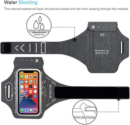 Armband for iPhone 17 16 15 14 13 12 Pro with Airpods Holder, Gym Workouts Running Arm Band (Grey)