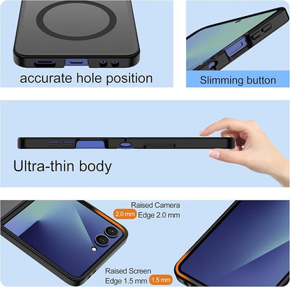 Pilaru for Samsung Galaxy Z Flip 7 case [Compatible with Magsafe] Translucent Matte Magnetic flip 7 Phone Case,Slim Thin Duty Shockproof Protection zflip 7 Case-Black